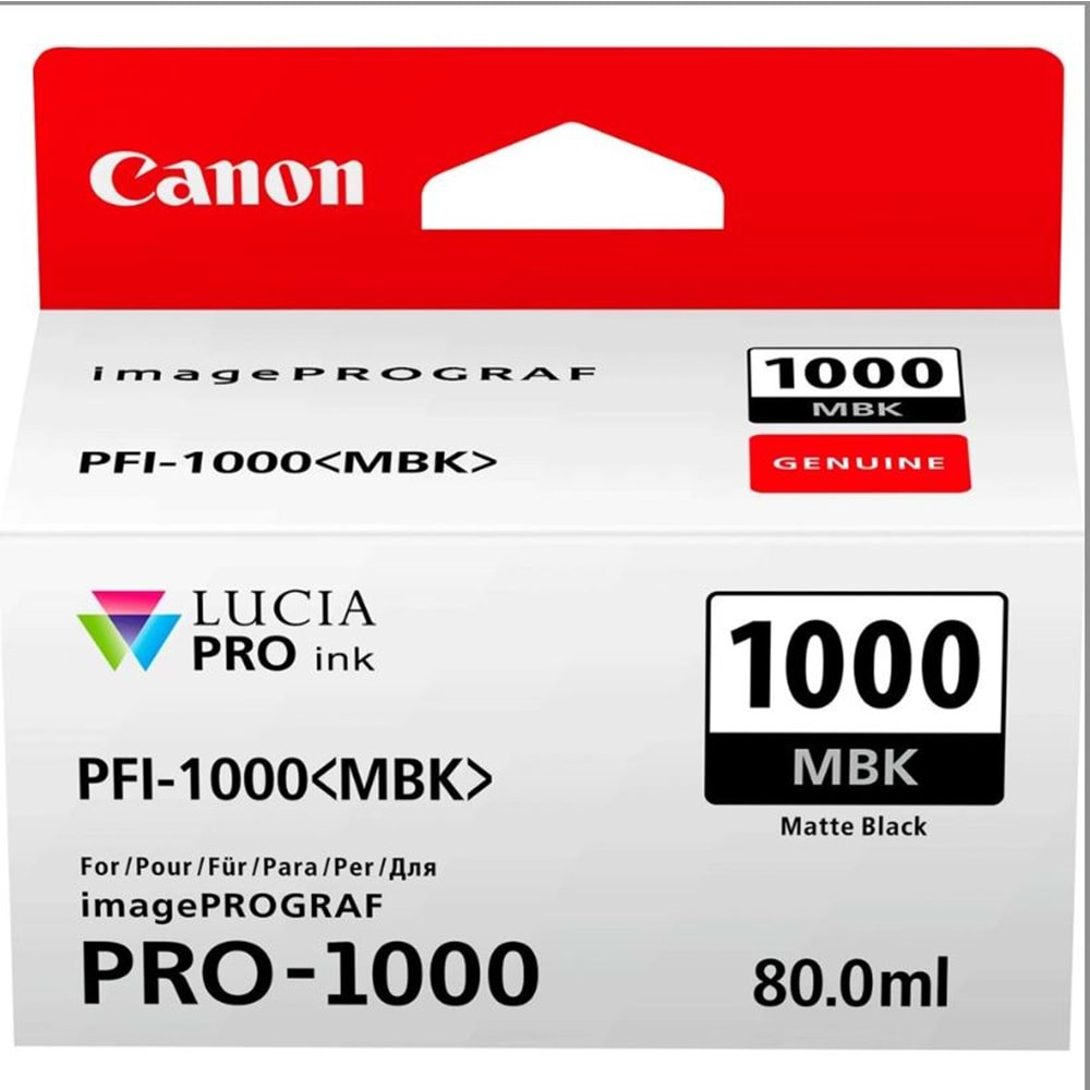 Canon PFI-1000 MBK (Matt Black) Mat Siyah A2 Yazıcı Orijinal Mürekkep Kartuş 80 ml. (0545C001)
