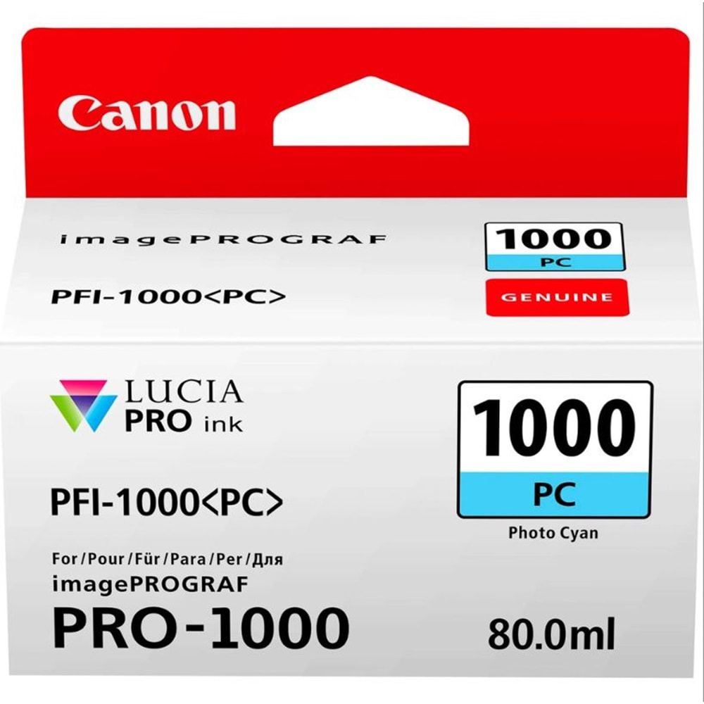 Canon PFI-1000 PC (Photo Cyan) Fotoğraf Mavi A2 Yazıcı Orijinal Mürekkep Kartuş 80 ml. (0550C001)