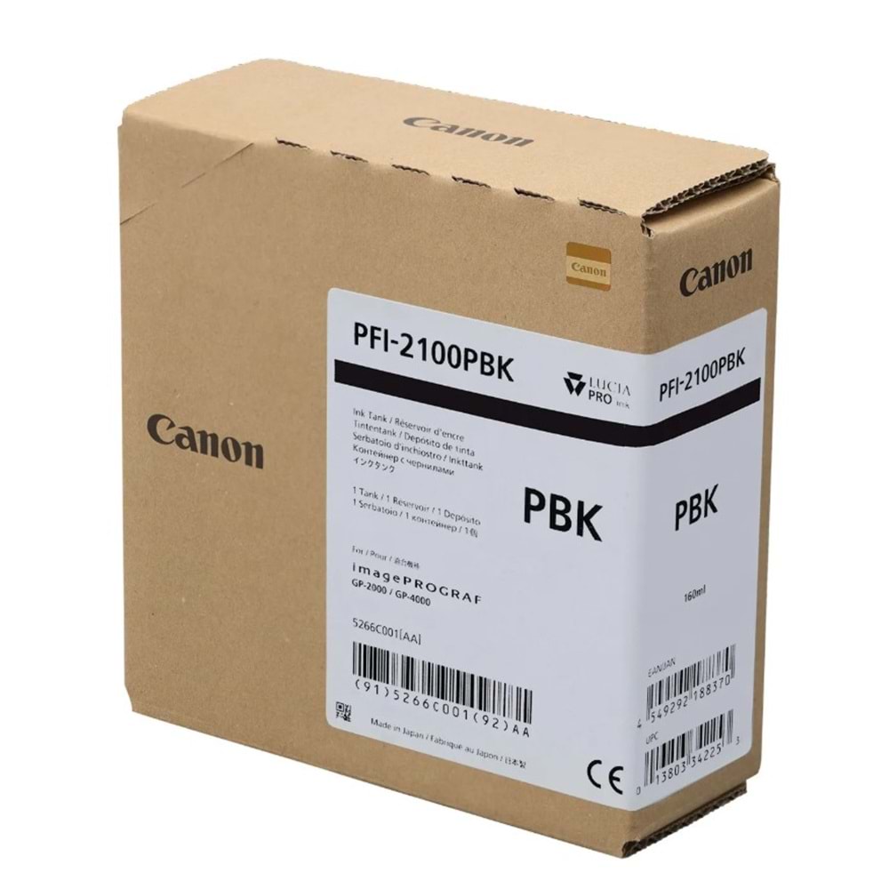 Canon PFI-2100 PBK (Photo Black) Fotoğraf Siyah Orijinal Mürekkep Kartuş 160 ml. (5266C001)
