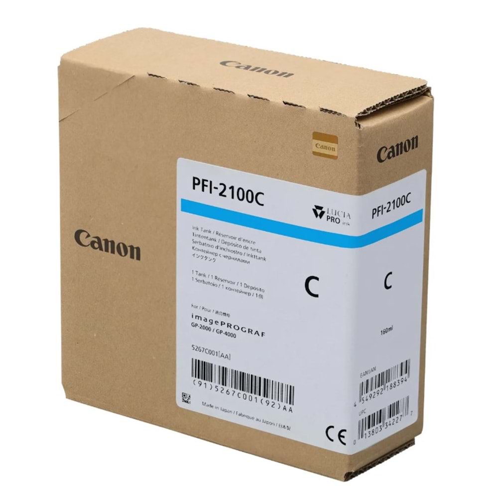 Canon PFI-2100 C (Cyan) Mavi Orijinal Mürekkep Kartuş 160 ml. (5267C001)