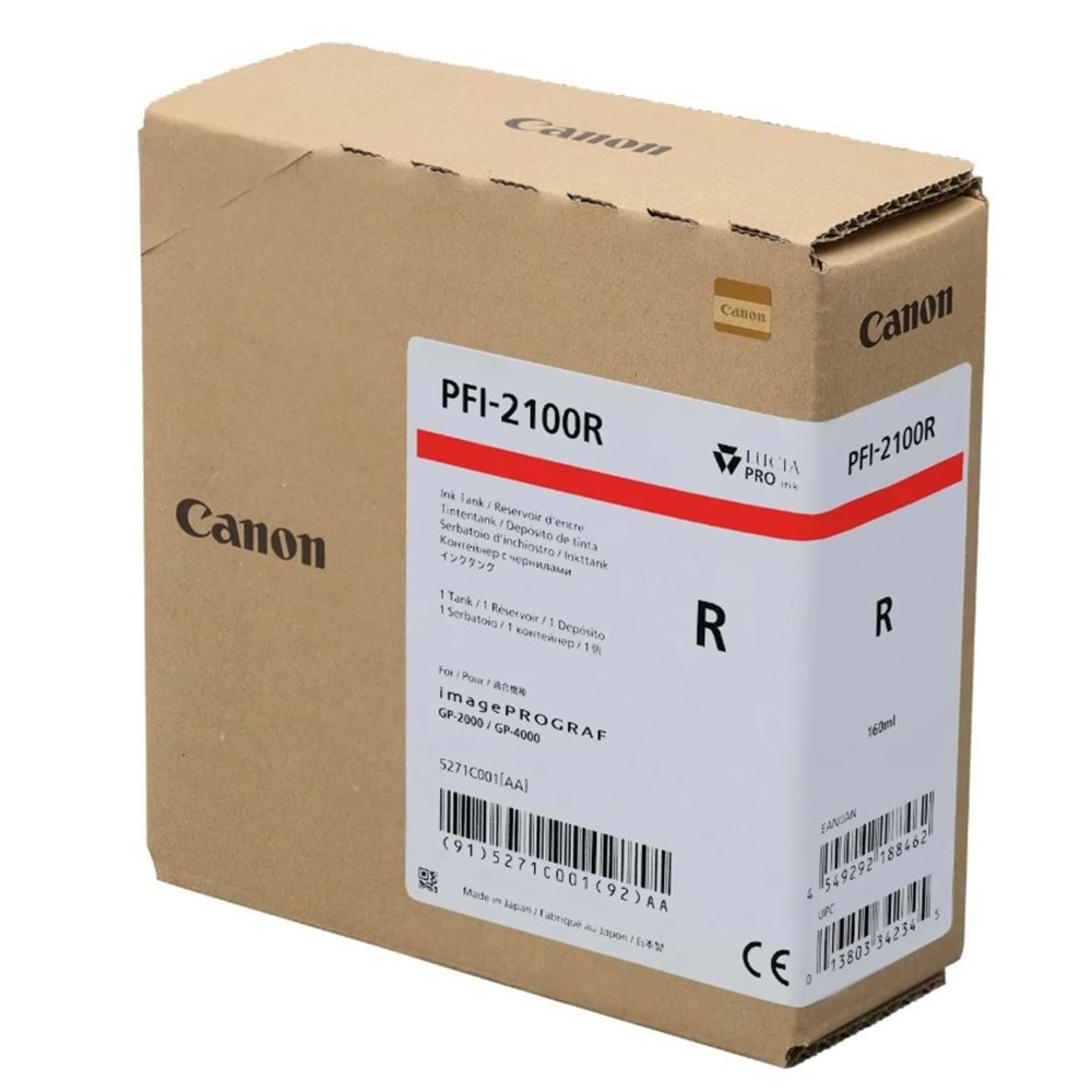 Canon PFI-2100 R (Red) Kırmızı Orijinal Mürekkep Kartuş 160 ml. (5271C001)