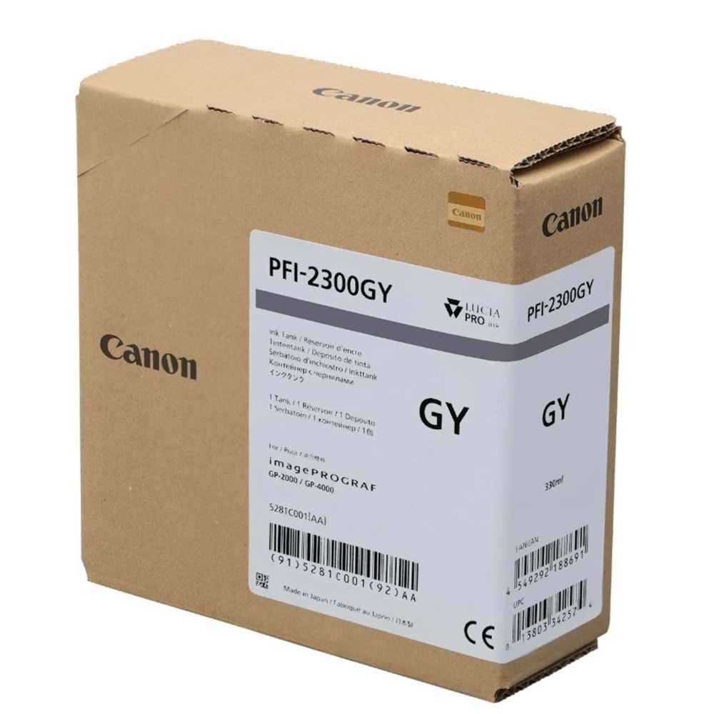 Canon PFI-2300 GY (Gray) Gri Orijinal Mürekkep Kartuş 330 ml. (5281C001)