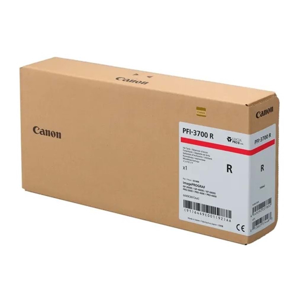 Canon PFI-3700 R (Red) Kırmızı Orijinal Mürekkep Kartuş 700 ml. (6449C001)