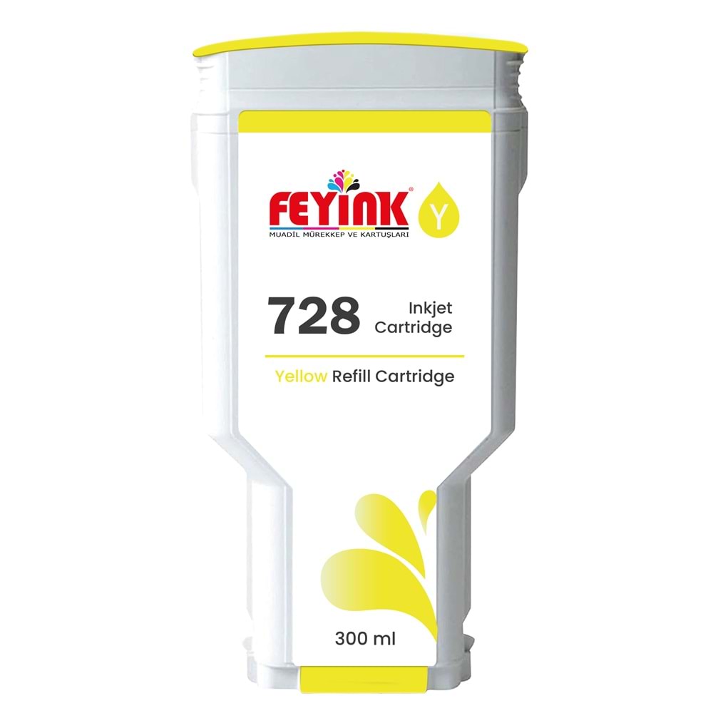 Feyink® HP 728 Yellow 300 ml. Sarı Orijinal Mürekkep Dolumlu Feyink Kartuş