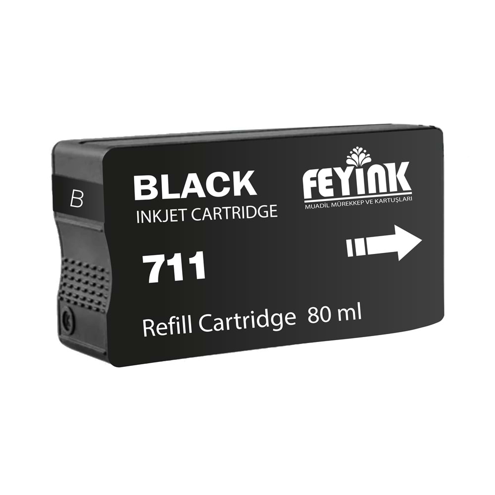 Feyink® HP 711 Black (K) Orijinal Mürekkep Dolumlu Feyink Kartuş 80 ml Siyah