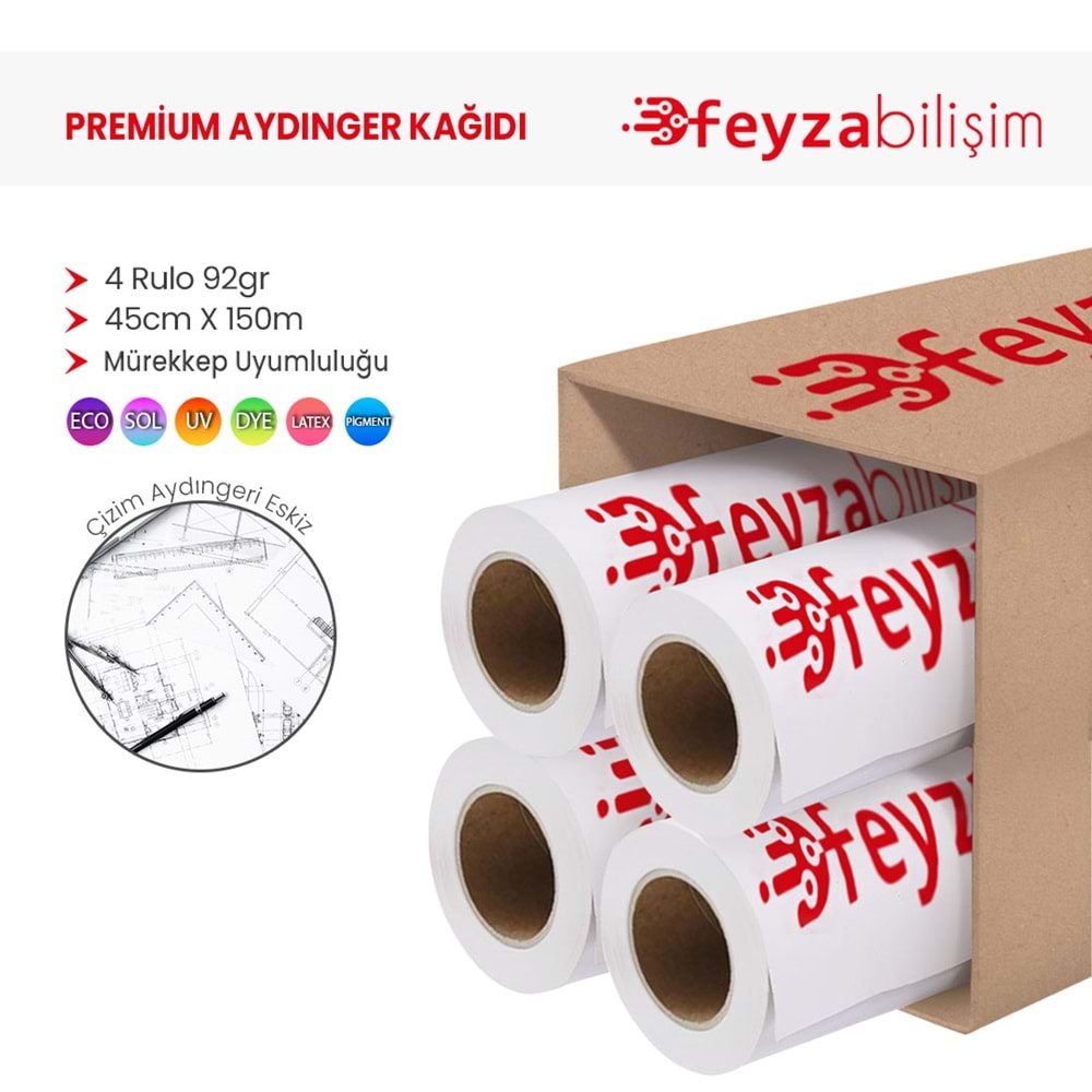 PlotterSarf® Plankopya Ozalit Aydınger (Çizim) Kağıdı 92gr Rulo 45cm x 150mt (4 Rulo)