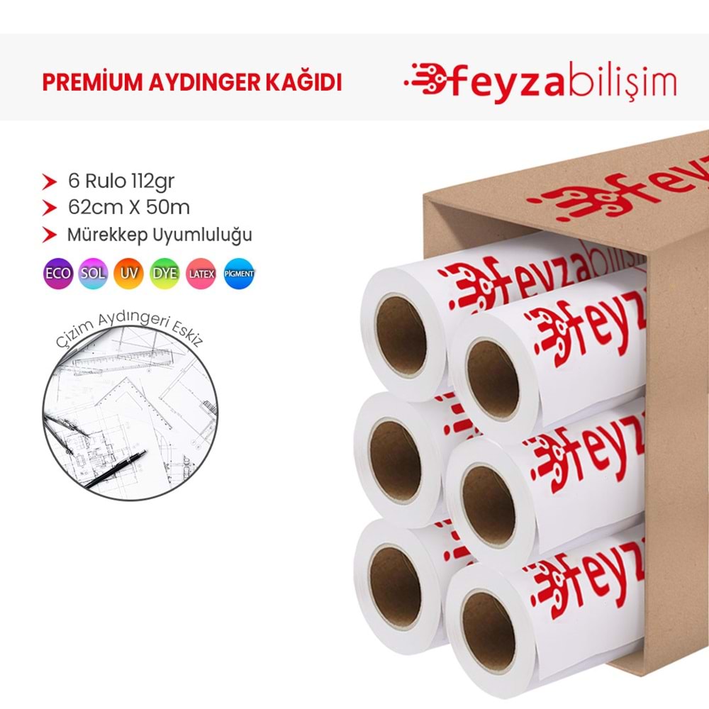 PlotterSarf® Plotter Aydınger (Çizim) Kağıdı 112gr Rulo 62cm x 50mt (6 Rulo)
