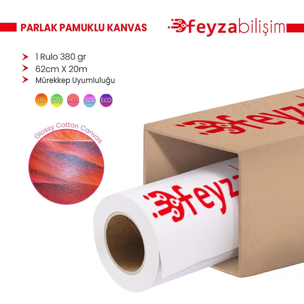 PlotterSarf® Cotton Kanvas Parlak %100 Pamuk Tuval 380gr Ecosolvent Latex Uv Uyumlu 62cmx 20 mt -1