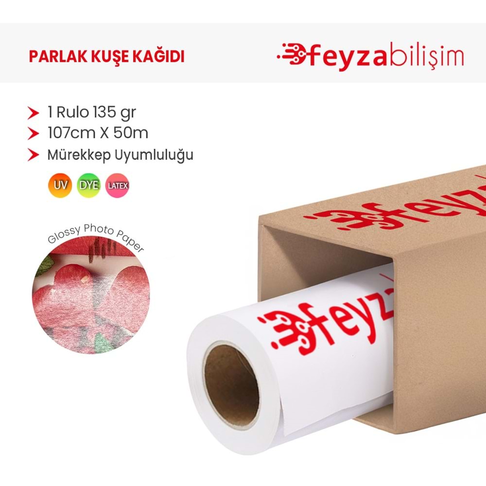 PlotterSarf® Parlak Kuşe Fotoğraf Kağıdı 135 gr (DYE) 107cm x 50mt (1 Rulo)