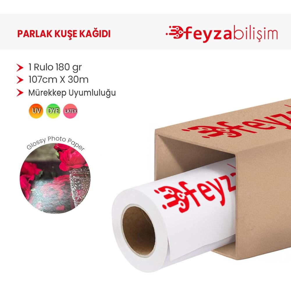 PlotterSarf® Parlak Kuşe Fotoğraf Kağıdı 180 gr (DYE) 107cm x 30mt (1 Rulo)