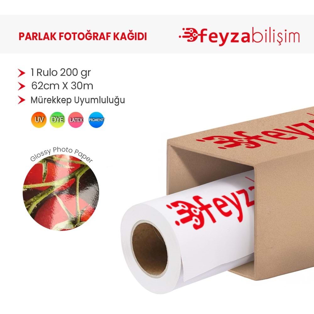 PlotterSarf® Microporous (Glossy) Parlak Fotoğraf Kağıdı Waterprof 200gr 62cm x30mt (1 Rulo)