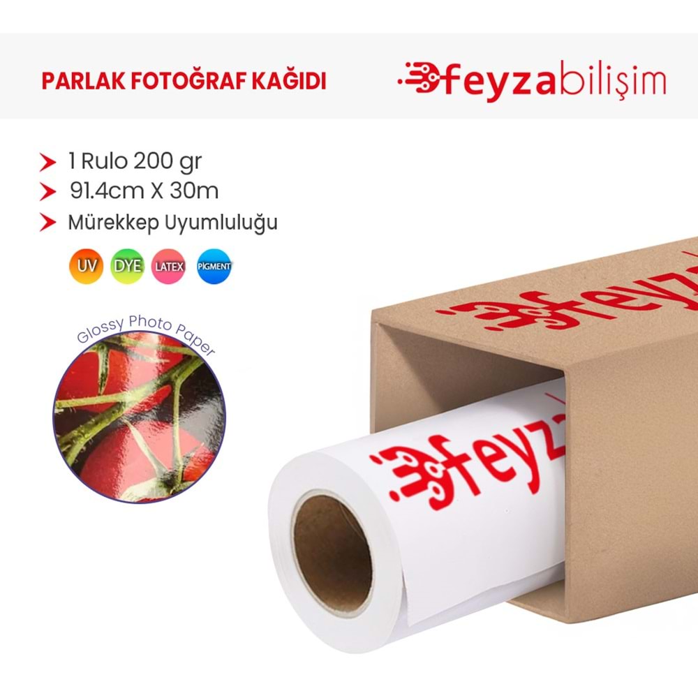 PlotterSarf® Microporous (Glossy) Parlak Fotoğraf Kağıdı Waterprof 200gr 91.4cm x30mt (1 Rulo)