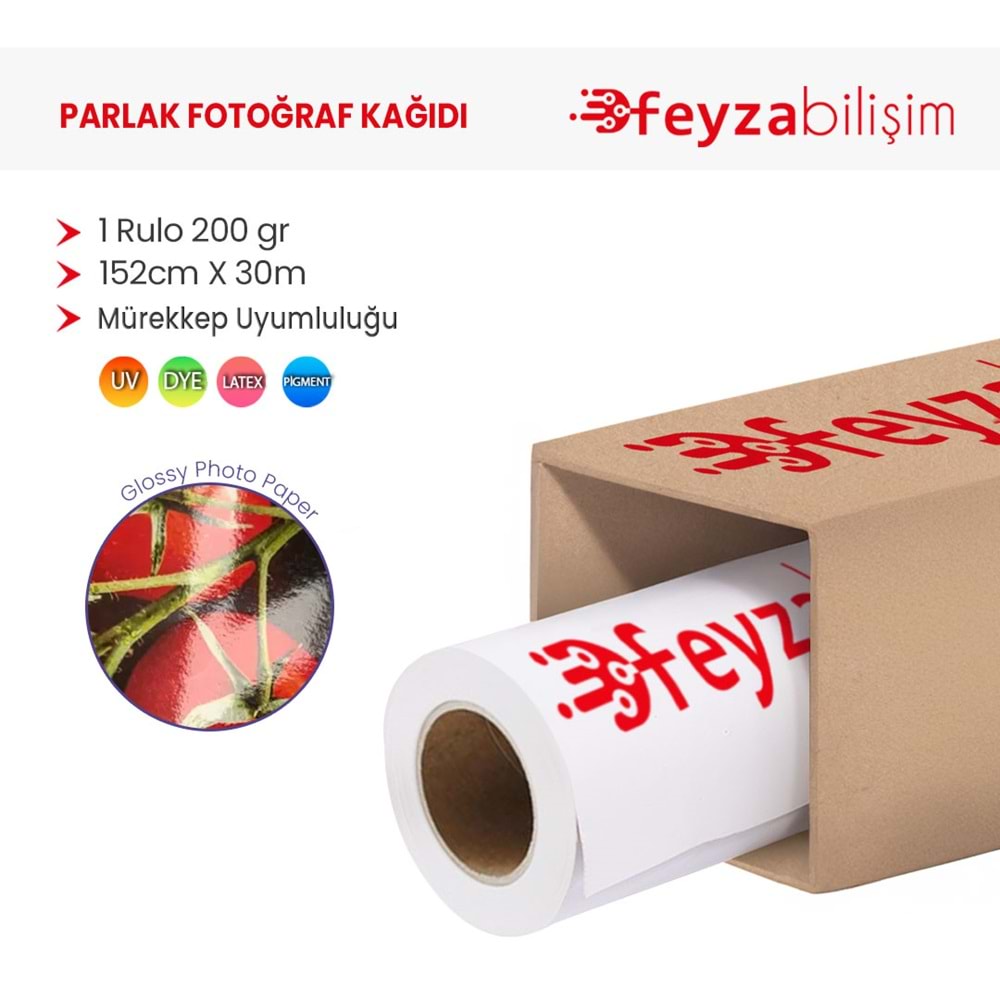 PlotterSarf® Microporous (Glossy) Parlak Fotoğraf Kağıdı Waterprof 200gr 152cm x30mt (1 Rulo)