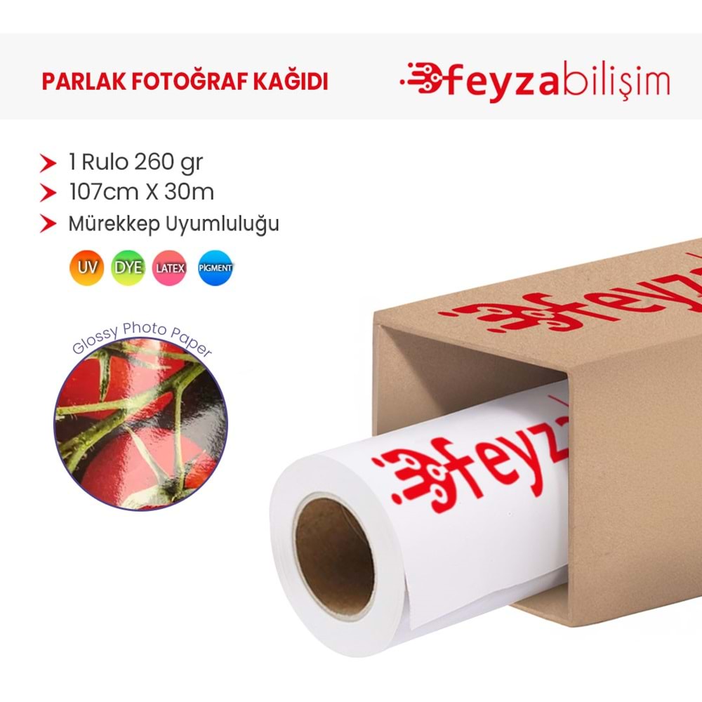 PlotterSarf® Microporous (Glossy) Parlak Fotoğraf Kağıdı Waterprof 260gr 107cm x30mt (1 Rulo)