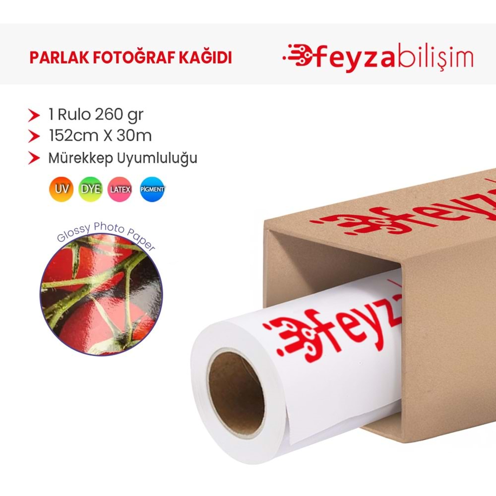 PlotterSarf® Microporous (Glossy) Parlak Fotoğraf Kağıdı Waterprof 260gr 152cm x30mt (1 Rulo)