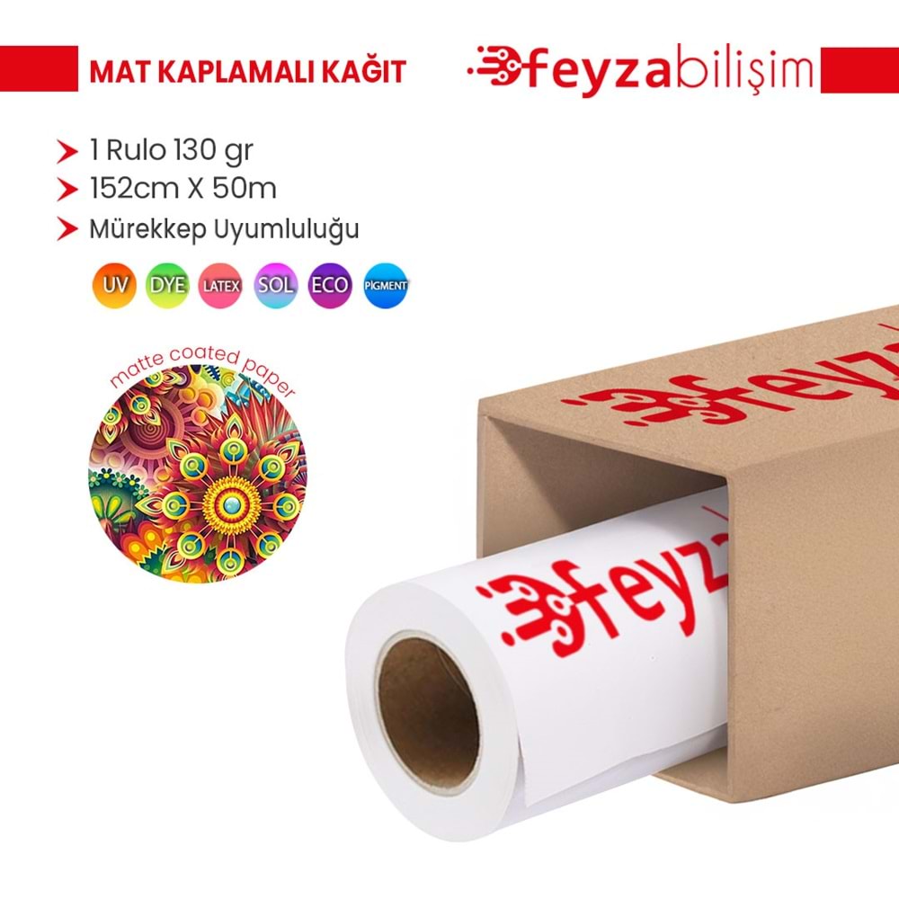 PlotterSarf® Premium Mat Coated Kağıt (Kaplamalı) 130 gr Rulo 152 cm x 50mt (1 Rulo)
