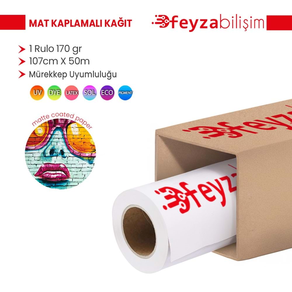 PlotterSarf® Premium Mat Coated Kağıt (Kaplamalı) 170 gr Rulo 107 cm x 50mt (1 Rulo)