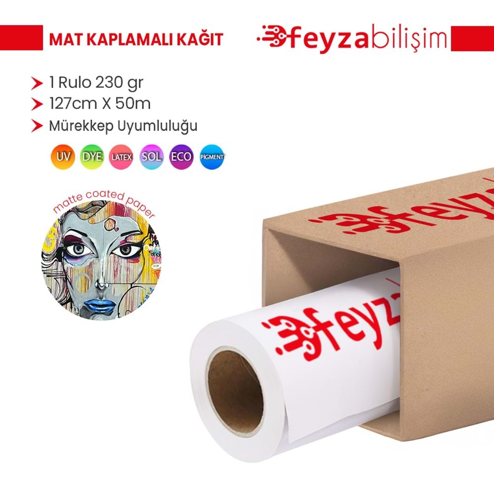 PlotterSarf® Premium Mat Coated Kağıt (Kaplamalı) 230 gr Rulo 127 cm x 50mt (1 Rulo)