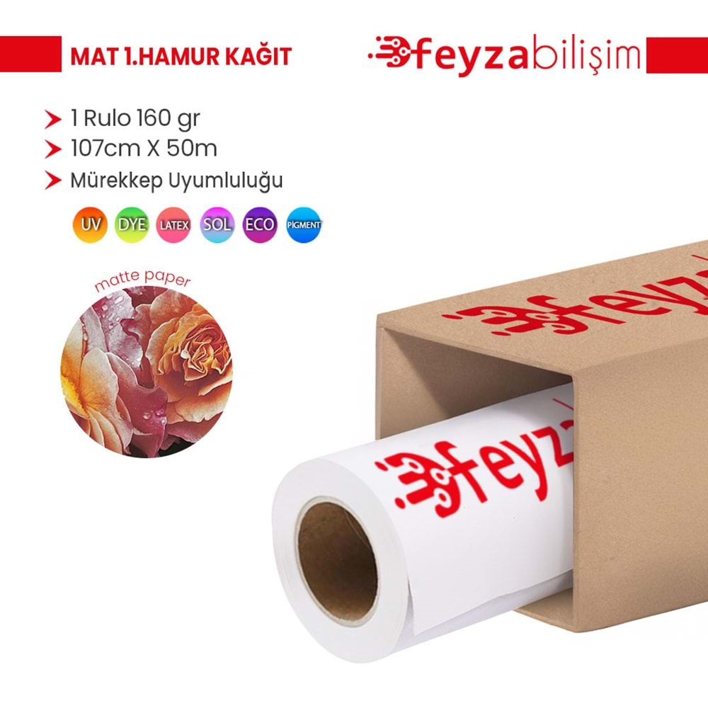 PlotterSarf® Premium 1 .Hamur Mat Kağıt Afiş Kağıdı 160 gr Rulo 107 cm x 50mt (1 Rulo)
