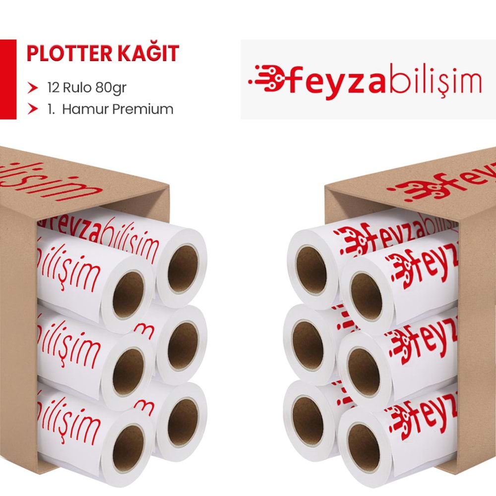PlotterSarf® 1.Hamur Premium Opak 80 gr Plotter (Çizim) Kağıdı 31cm x 50mt (12 Rulo)