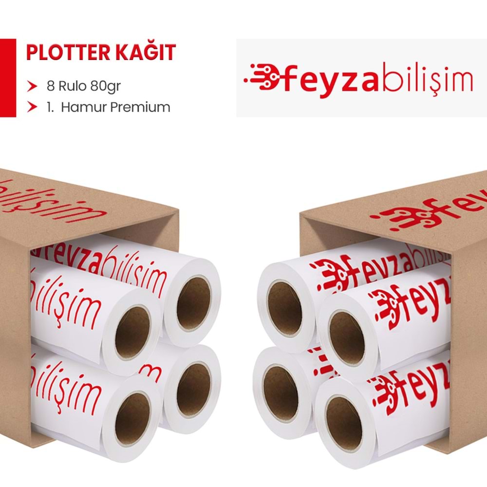 PlotterSarf® 1.Hamur Premium Opak 80 gr Plotter (Çizim) Kağıdı 45cm x 130mt (8 Rulo)