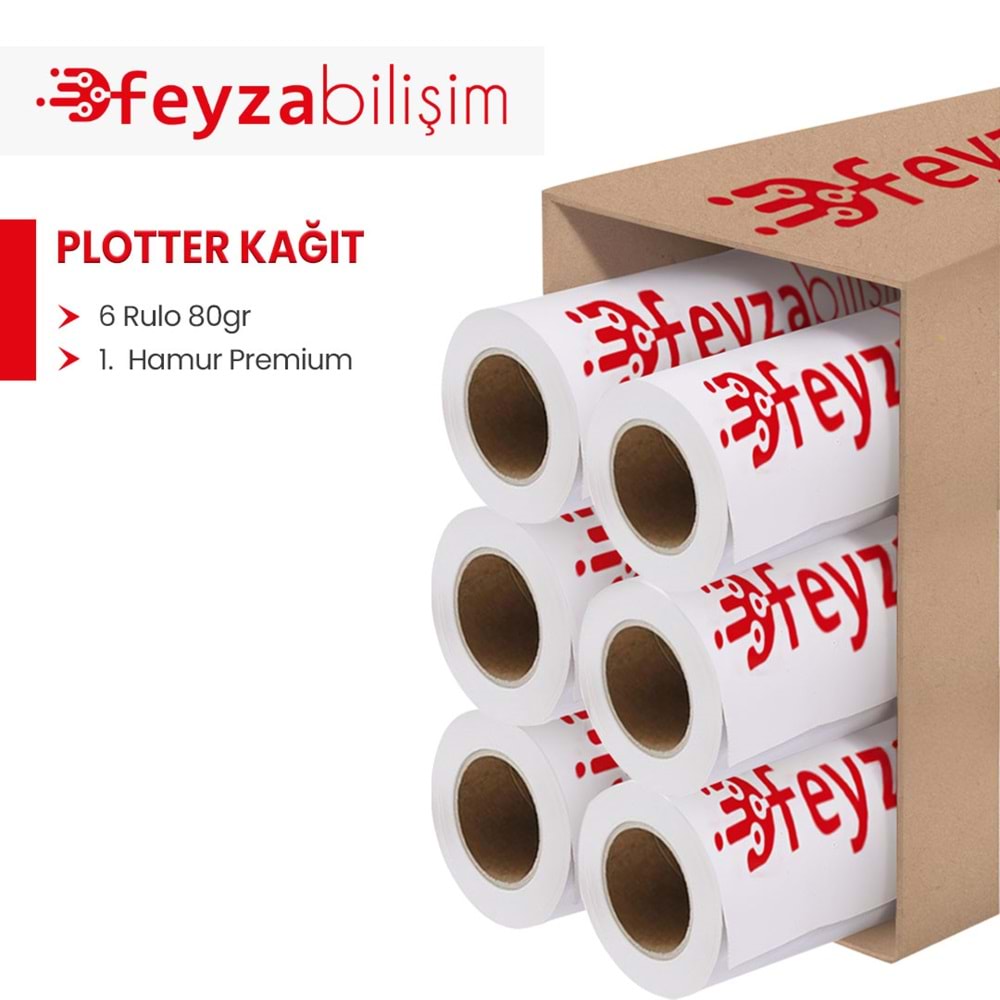 PlotterSarf® 1.Hamur Premium Opak 80 gr Plotter (Çizim) Kağıdı 75cm x 50mt (6 Rulo)
