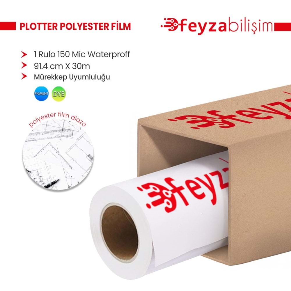PlotterSarf® Plotter Polyesteri İnkjet Waterprof (Diazo)Kağıdı 150 Micron Rulo 91.4cm x 30mt(1 Rulo)