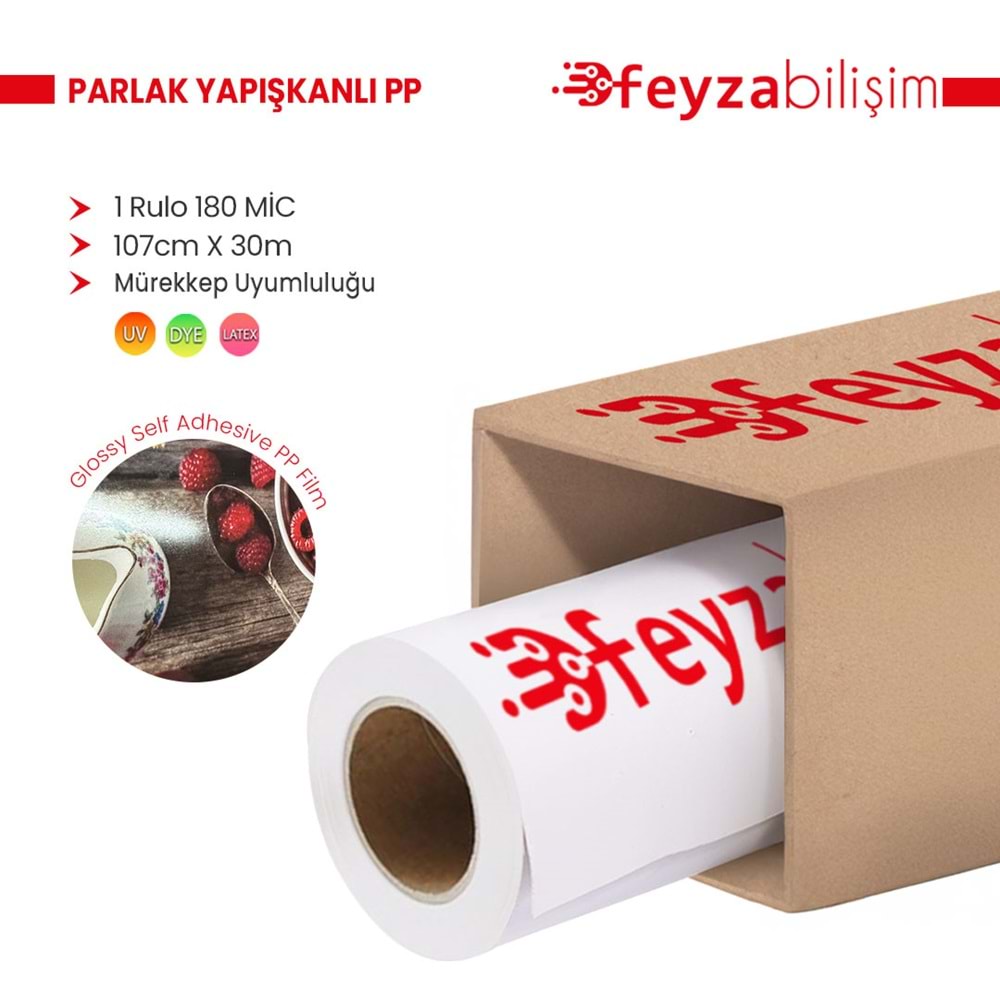 PlotterSarf® Glossy (Parlak ) Yapışkanlı PP Film Dye 180 Mic 107cm x 30 mt (1 Rulo)