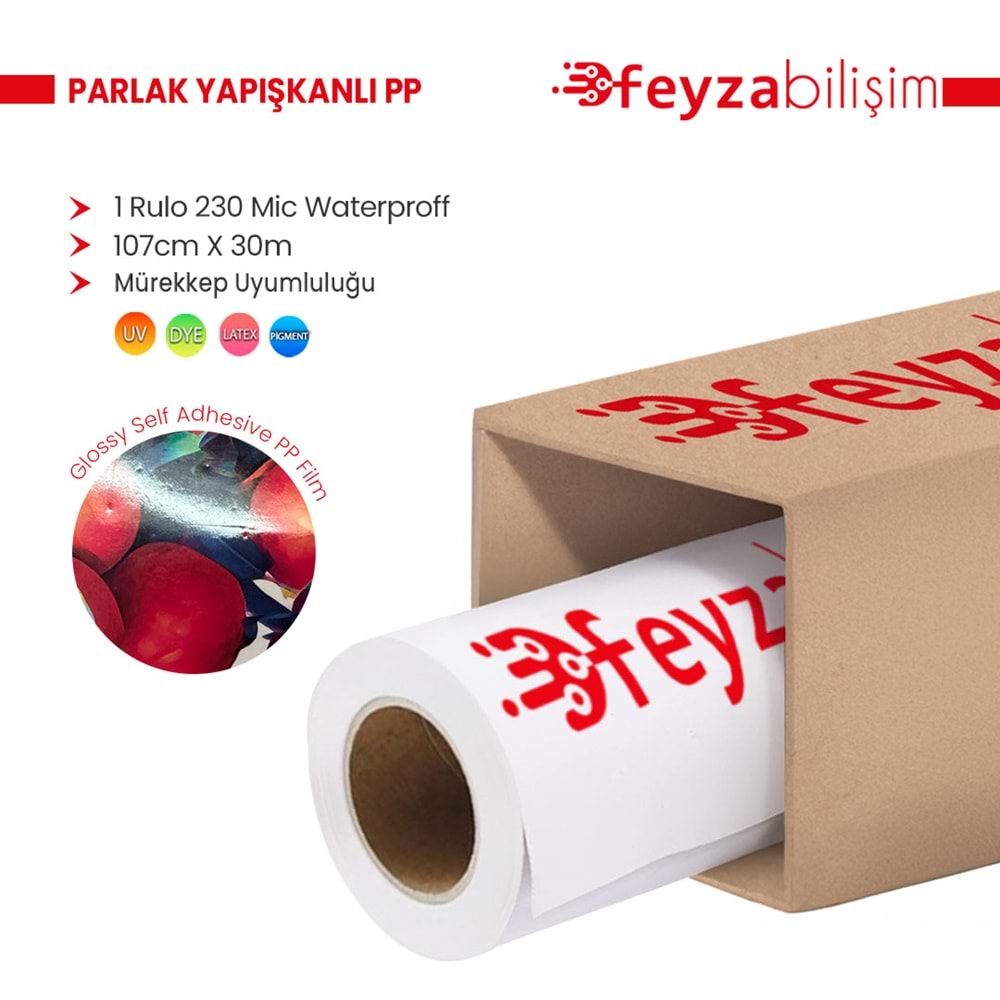 PlotterSarf® Microporous Parlak Glossy PP Film Yapışkanlı Waterprof 230 Mic 107cm x 30 mt (1 Rulo)