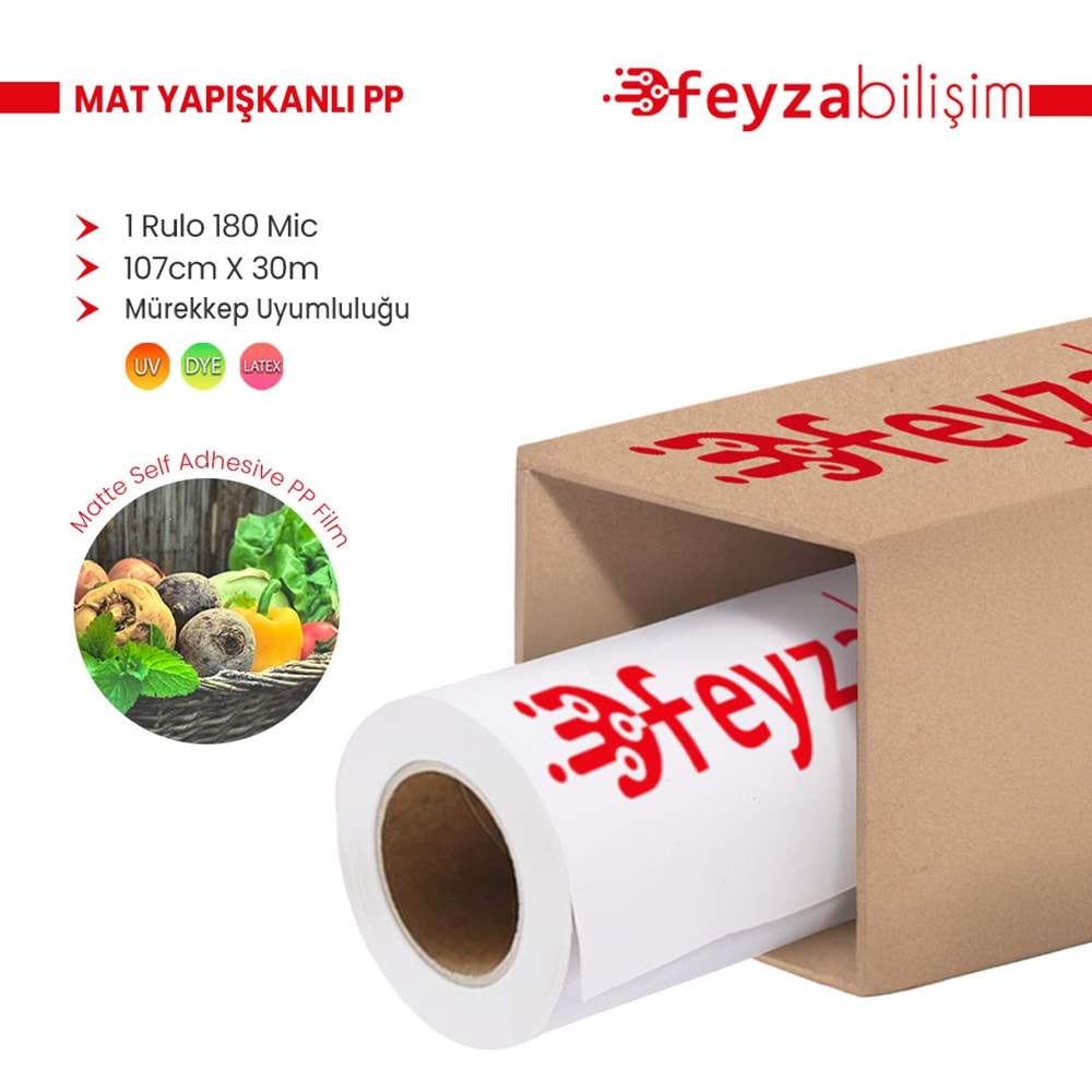 PlotterSarf® Mat Yapışkanlı PP Film Dye Pigment Waterprof 180 Mic 107cm x 30 mt (1 Rulo)