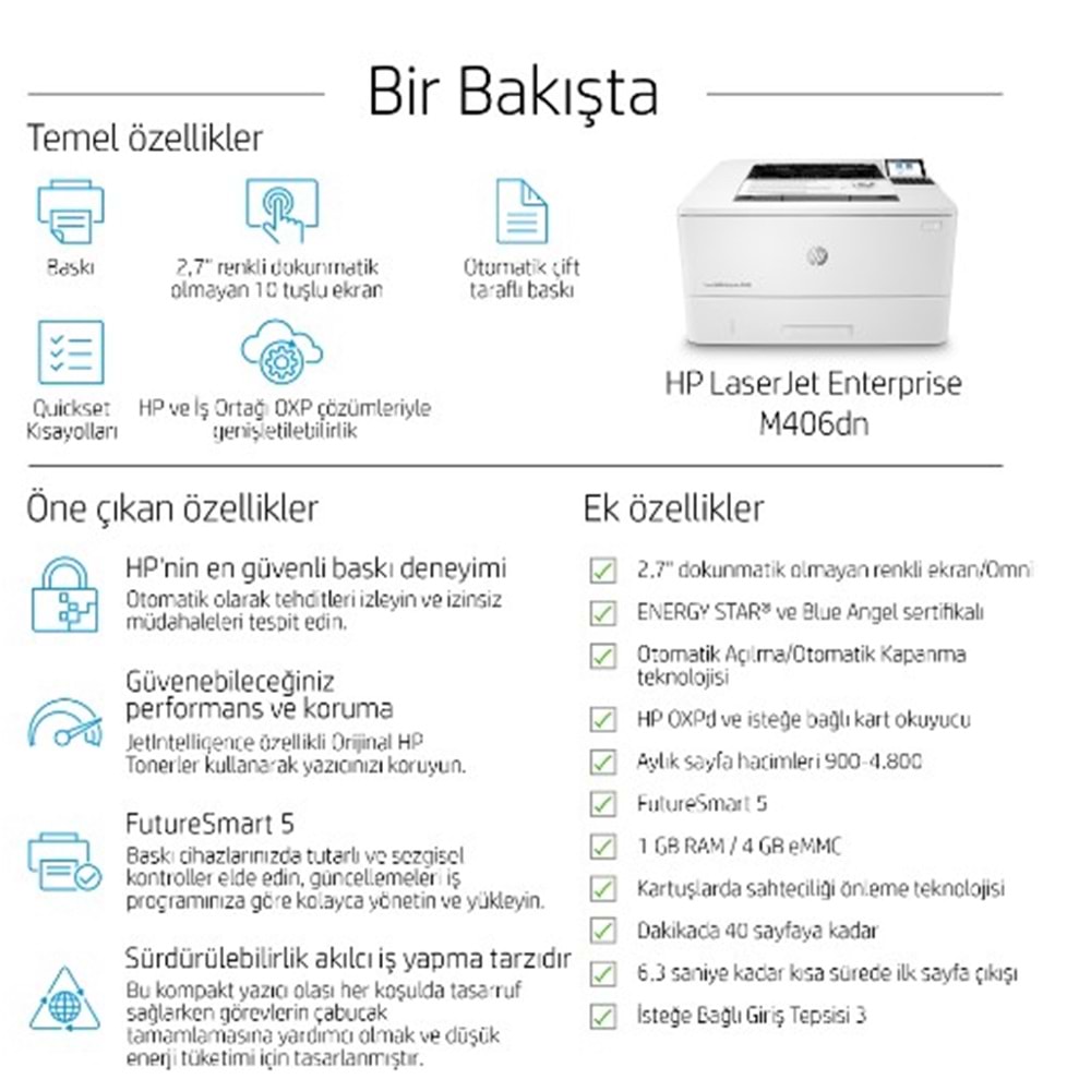 HP LaserJet Enterprise M406dn Yazıcı