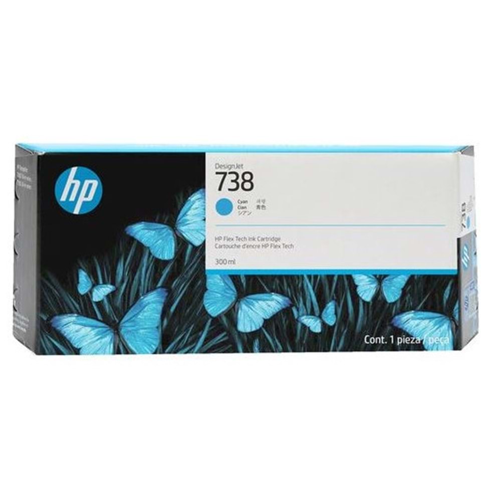 HP 738 Cyan 300 ml. Camgöbeği DesignJet Orijinal Mürekkep Kartuşu (676M6A)