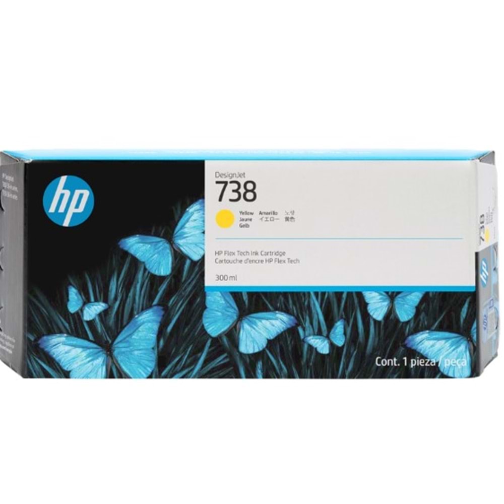 HP 738 Yellow 300 ml. Sarı DesignJet Orijinal Mürekkep Kartuşu (676M8A)