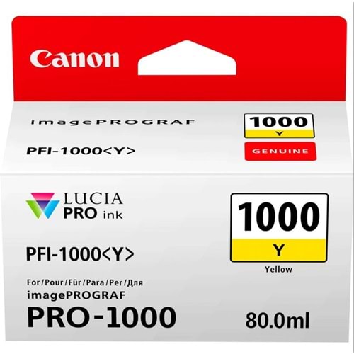 Canon PFI-1000 Y (Yellow) Sarı A2 Yazıcı Orijinal Mürekkep Kartuş 80 ml. (0549C001)