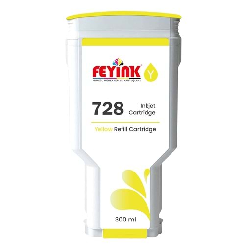 Feyink® HP 728 Yellow 300 ml. Sarı Orijinal Mürekkep Dolumlu Feyink Kartuş