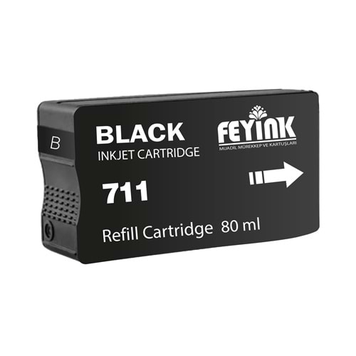 Feyink® HP 711 Black (K) Orijinal Mürekkep Dolumlu Feyink Kartuş 80 ml Siyah