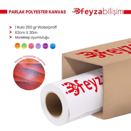 PlotterSarf® Polyester Glossy (Parlak) Kanvas 260 gr Dye Tuval İç Mekan 62cm x 30 mt (1 Rulo)