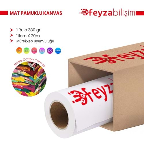 PlotterSarf® Cotton Kanvas Matt %100 Pamuk Tuval 380gr Pigmet ve Dye İç Mekan 111cmx 20 mt -1 Rulo