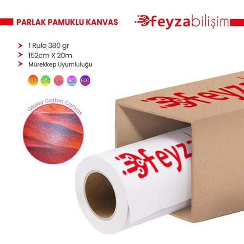 PlotterSarf® Cotton Kanvas Parlak %100 Pamuk Tuval 380gr Ecosolvent Latex Uv Uyumlu 152cmx 20 mt