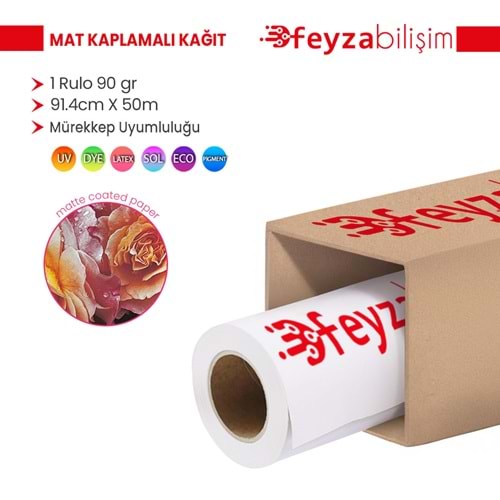 PlotterSarf® Premium Mat Coated Kağıt (Kaplamalı) 90 gr Rulo 91.4cm x 50mt (1 Rulo)