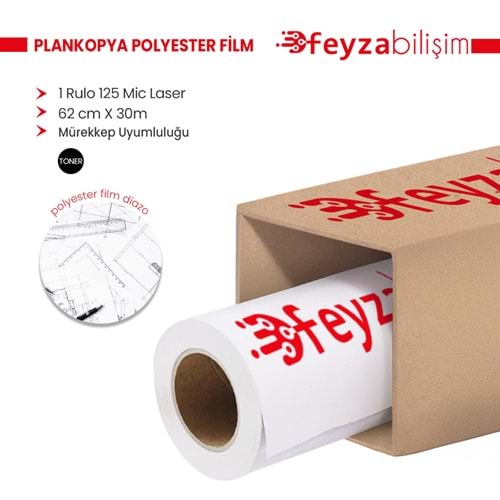 PlotterSarf® Plotter Polyesteri İnkjet Waterprof (Diazo) Kağıdı 125 Micron Rulo 62cm x 30mt-1 Rulo