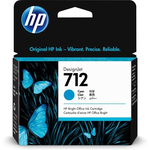 HP 712 Mavi Orijinal Plotter Designjet Mürekkep Kartuşu 29 ml. (3ED67A)