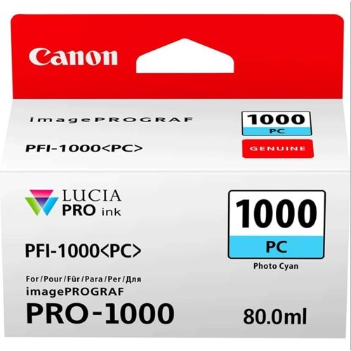 Canon PFI-1000 PC (Photo Cyan) Fotoğraf Mavi A2 Yazıcı Orijinal Mürekkep Kartuş 80 ml. (0550C001)
