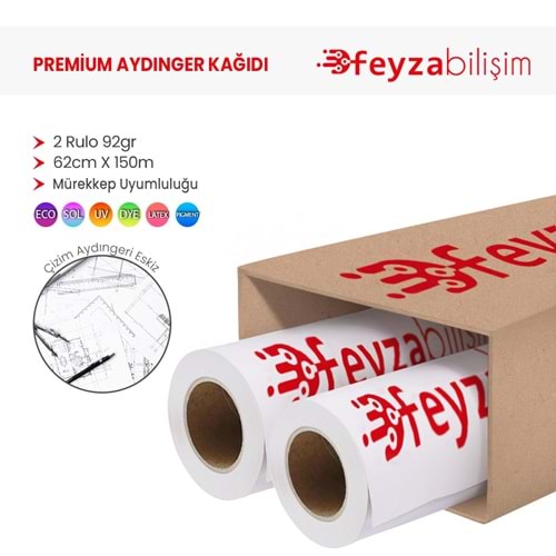 PlotterSarf® Plankopya Ozalit Aydınger (Çizim) Kağıdı 92gr Rulo 62cm x 150mt (2 Rulo)