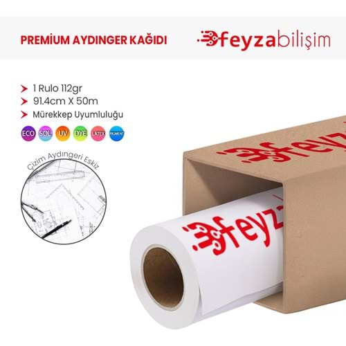PlotterSarf® Plotter Aydınger (Çizim) Kağıdı 112gr Rulo 91.4cm x 50mt (1 Rulo)
