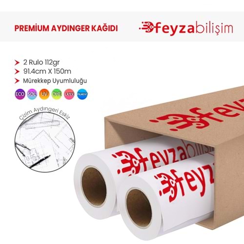 PlotterSarf® Plankopya Ozalit Aydınger (Çizim) Kağıdı 112gr Rulo 91.4cm x 150mt (2 Rulo)