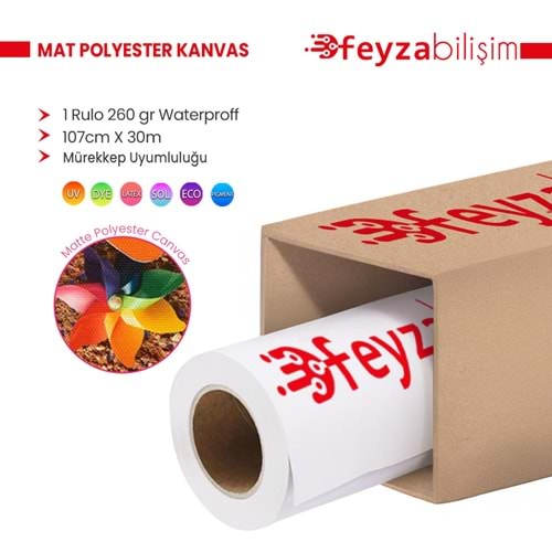 PlotterSarf® Polyester Mat Kanvas 260 gr Waterproof Tuval İç Mekan 107cm x 30 mt (1 Rulo)
