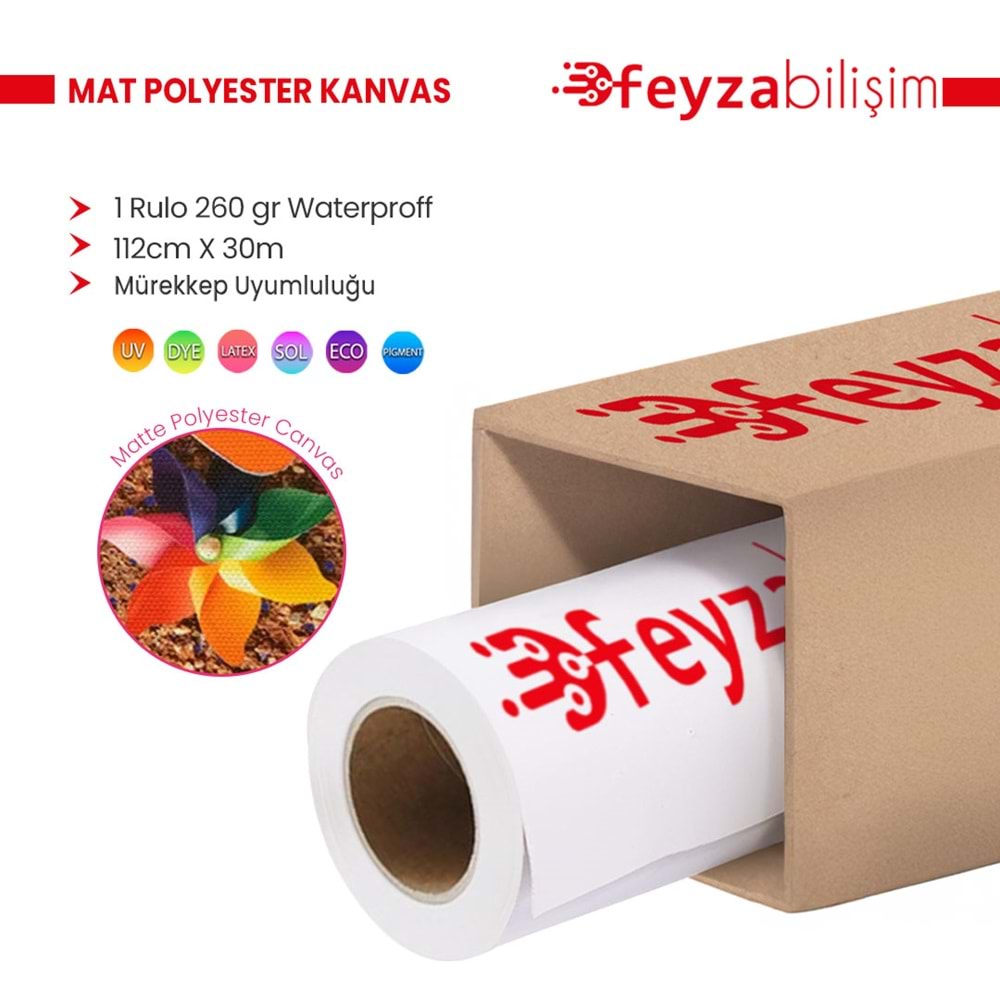 PlotterSarf® Polyester Mat Kanvas 260 gr Waterproof Tuval İç Mekan 112cm x 30 mt (1 Rulo)