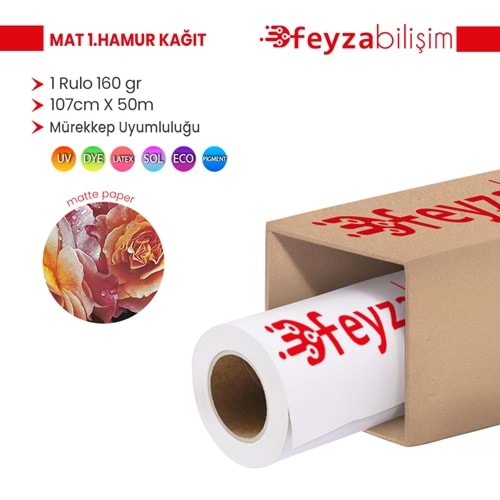 PlotterSarf® Premium 1 .Hamur Mat Kağıt Afiş Kağıdı 160 gr Rulo 107 cm x 50mt (1 Rulo)