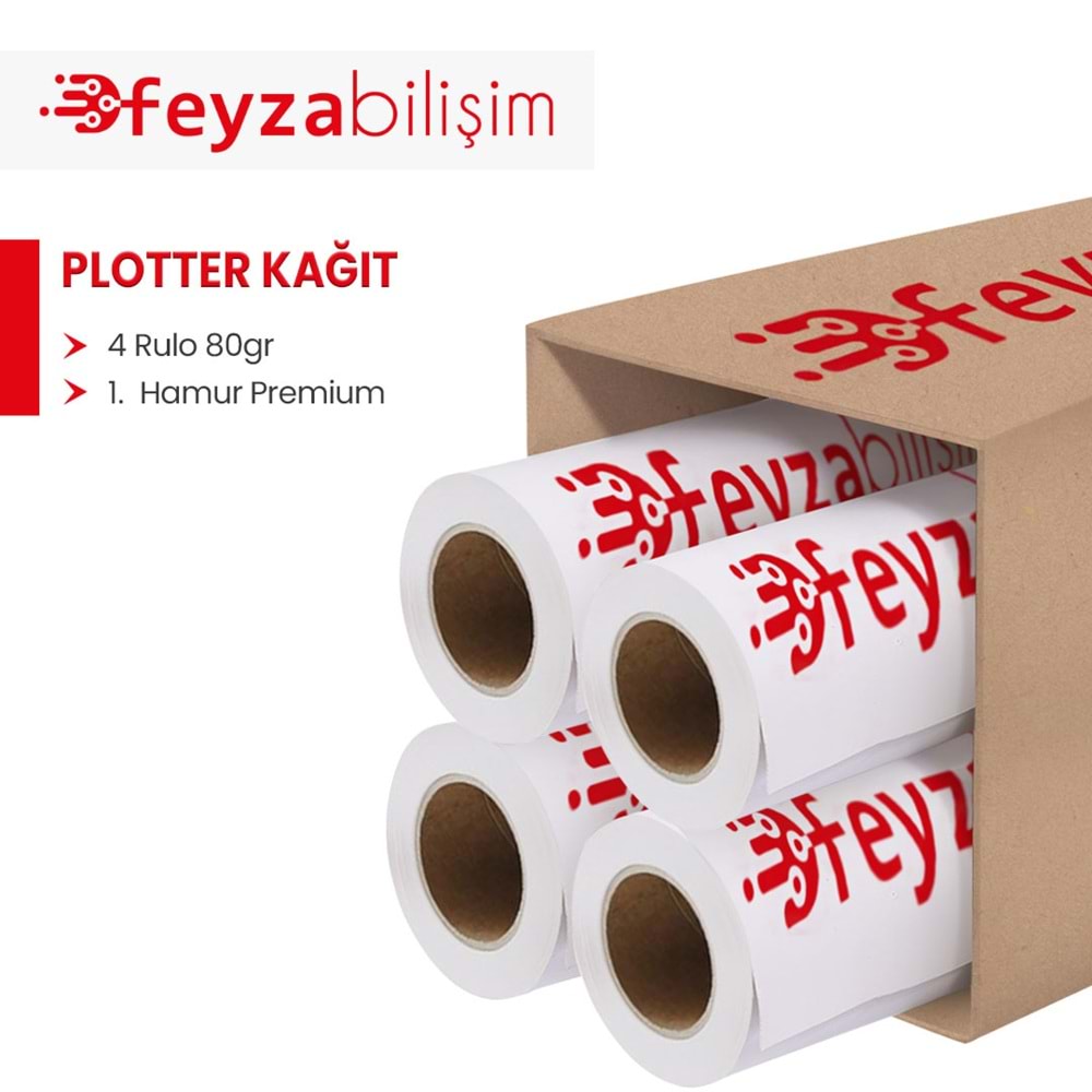 PlotterSarf® 1.Hamur Premium Opak 80 gr Plotter (Çizim) Kağıdı 91.4cm x 130mt (4 Rulo)